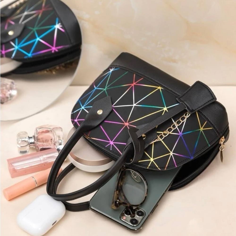 Black Geometric Ombre Design Dome Mini Bag - Picture 5 of 14